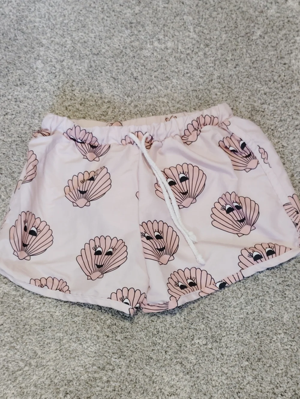 Girls' Pink Shell-Print Swim Trunks with Drawstring